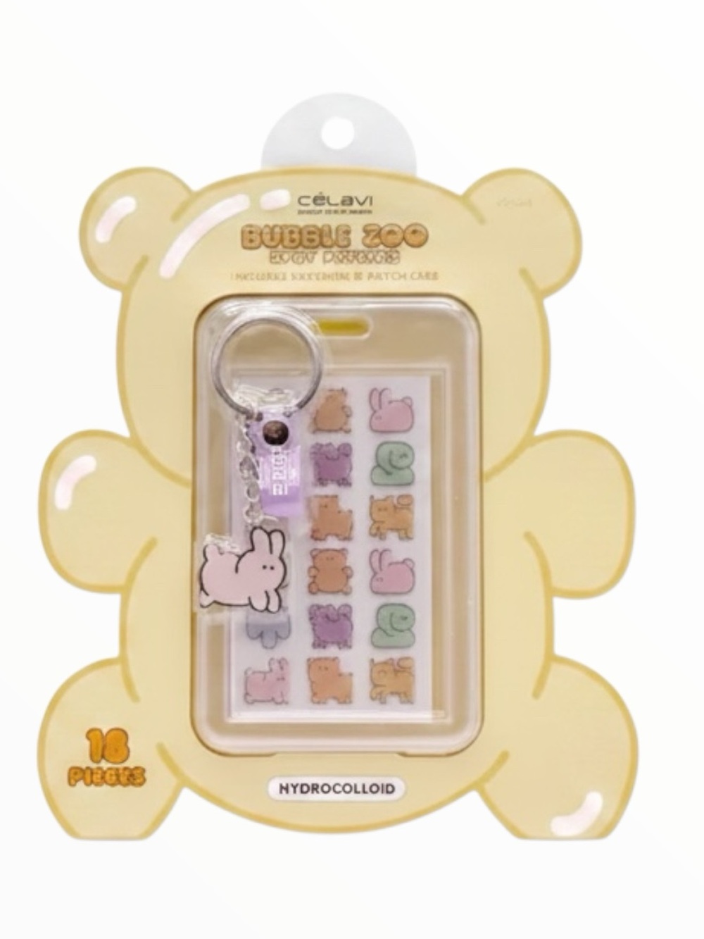 Bubble Zoo Hydrocolloid Acne Patches with Pink Bunny Keychain